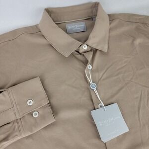 Hickey Freeman New York Mens XL Taupe Classic Fit Long Sleeve Polo Shirt NEW